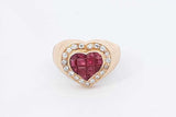 Ruby & Diamond Heart Shape Ring In 18k Yellow Gold 7.1 Grams Size 7 Eb1025wrxdu