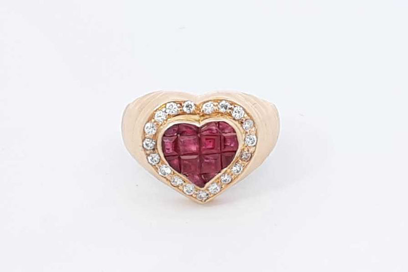 Ruby & Diamond Heart Shape Ring In 18k Yellow Gold 7.1 Grams Size 7 Eb1025wrxdu