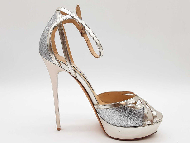 Jimmy Choo Laurita Silver Metallic Glitter Heels Size Eu 37.5 Do0625pxde