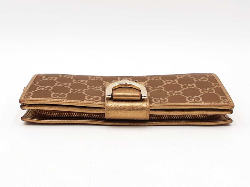 Gucci Timeless Gg Supreme Bronze & Gold Canvas Continental Wallet Fw0725crdu