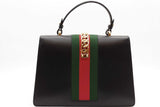 Gucci Sylvie Web Black Leather Top Handle Bag Eb0126rxzde