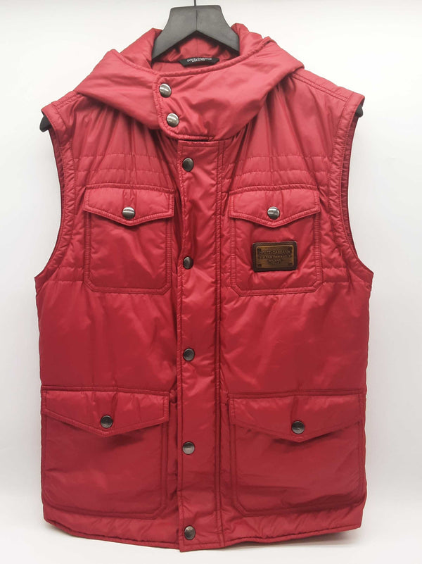 Dolce & Gabbana Red Quilted Puffy Hooded Vest Size Italian 52 Do0925lorde