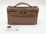 Hermes Kelly Pochette Gris Asphalt Gray Swift Gold Clutch Handbag Do1025lwrxzde