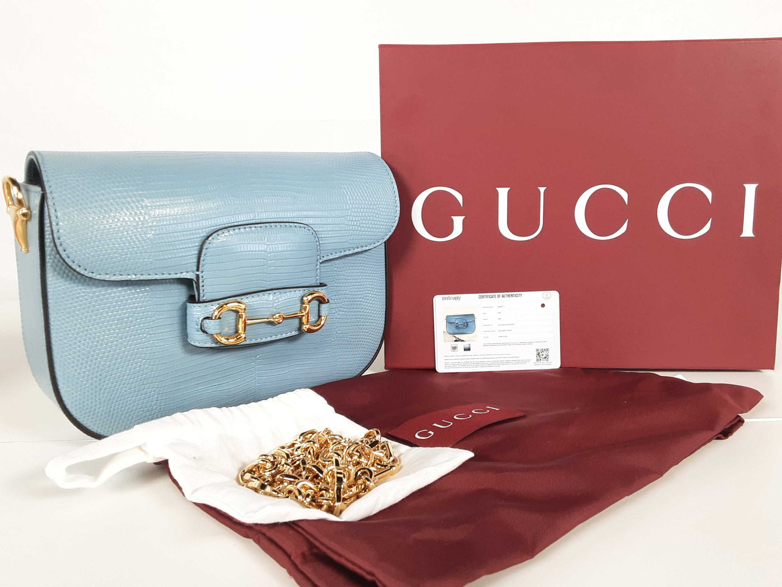 Gucci Light Blue Lizard Effect Leather Horsebit 1955 Mini Bag