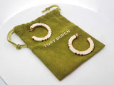 Tory Burch Double T Icon Beige & Gold-tone Enamel Hoop Earrings Fw0326izdu