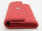 Chanel Red Chevron Quilted Leather Studded Wallet Do0625worde