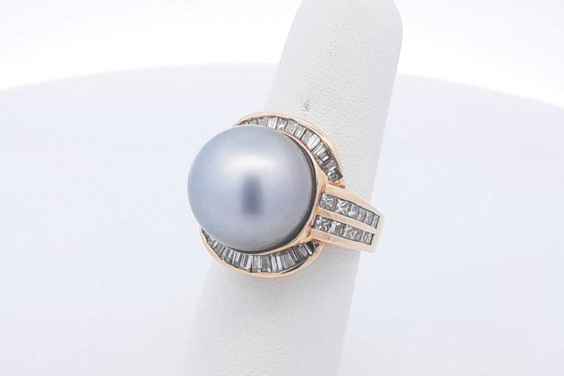 Pearl & Diamond Ring In 18k Yellow Gold 16.4 Grams Size 6.5 Eb1124rlxsa