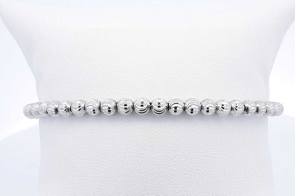 14k White Gold Ball Bead Moon Cut Cuff Bracelet 5.9 Grams Eb1024ocrsa