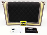 Chanel Fluo Boy Bag Black Neon Yellow Quilted Canvas Shoulder Bag Do0525oxzxde