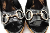 Gucci Black Patent Leather Peep Toe Wedges Size 10.5 B Eb1225crde