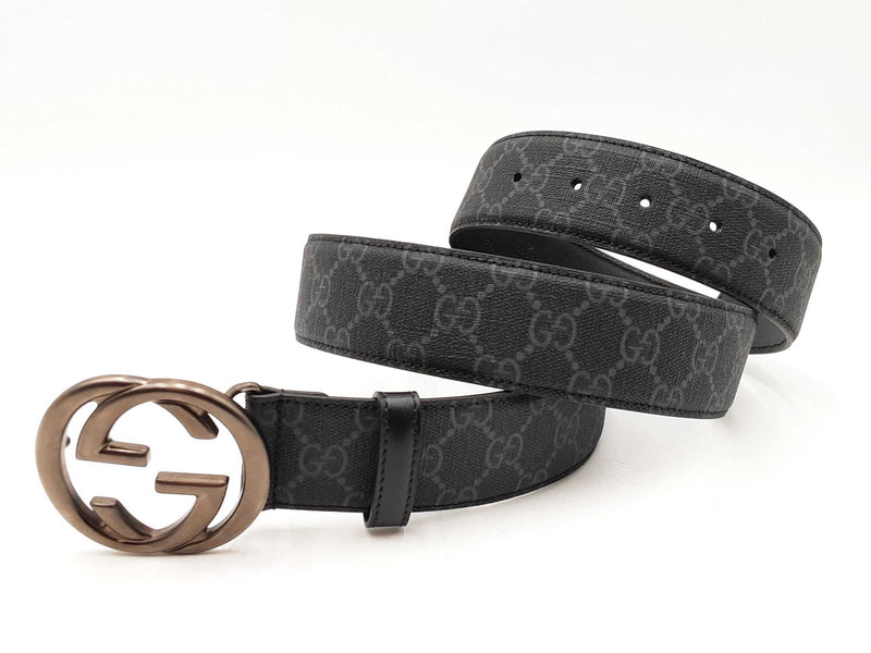 Gucci Interlocking G Buckle & Black Gg Supreme Coated Canvas Belt Fw0725ozxdu