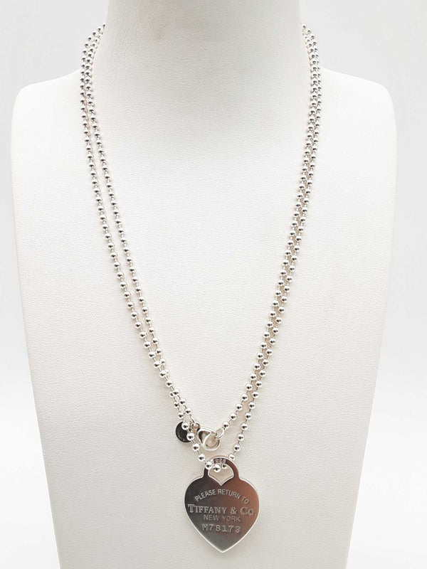 Tiffany & Co Return To Tiffany Heart Tag 0.925 Silver 22.3g Pendant Bead Chain 34 In Do0425exde