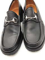 Gucci Horsebit Black Leather Lug Sole Loafers Size 10.5 Eb0325pxzdu