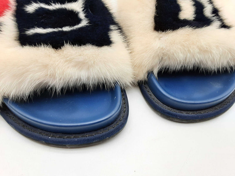 Fendi Logo Minky Blue Rubber Slides Size Eu 39 Do1124wxzde