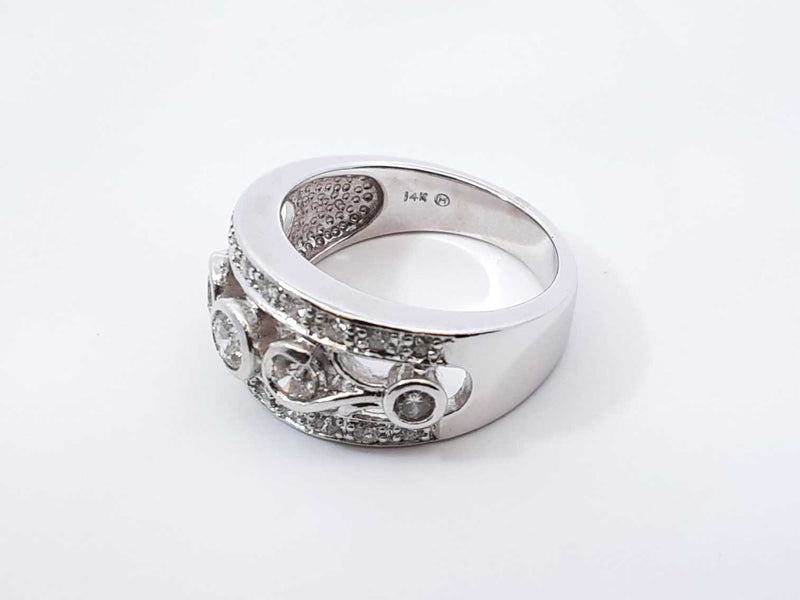 1.04 Cttw Diamond & 14k White Gold Etruscan-style Ring 7.5 Gram Sz 7 Fw0925wrzdu
