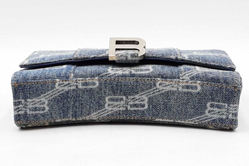 Balenciaga Denim Bb Monogram Hourglass Shoulder Bag Eb1025wrxdu
