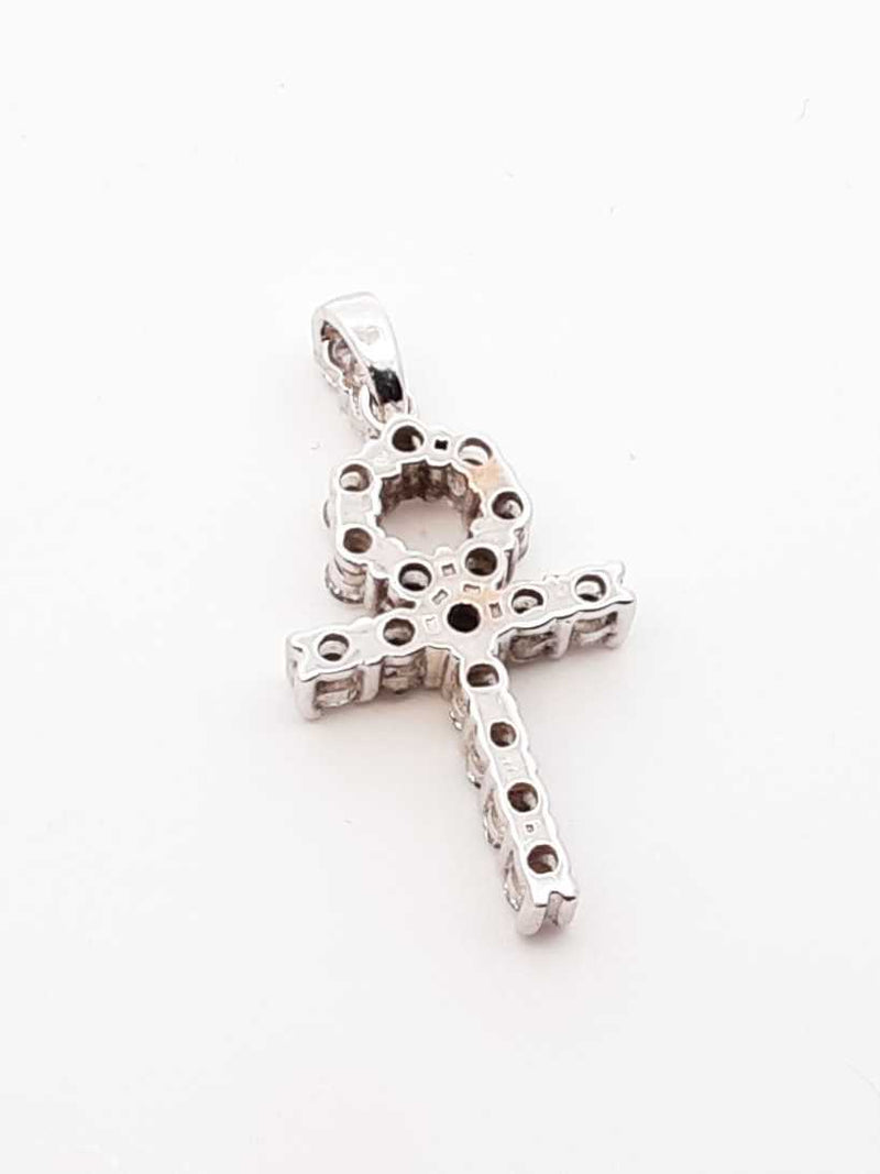 1.26 Cttw Diamond & 10k White Gold Ankh Pendant Fwlrzdu