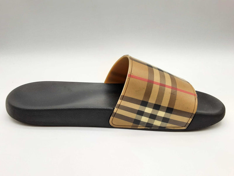 Burberry Furley Tan Check Rubber Slides Size Eu 45 Do1124lxzde