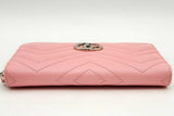 Gucci Quilted Gg Marmont Pink Leather Zip Around Wallet Eb0125lrxsa