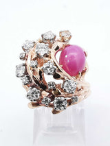 1.22 Cttw Diamond & Star Ruby Cocktail Ring In 14k Yellow Gold 9.5 Grams Size 4 Fw0326loxzdu