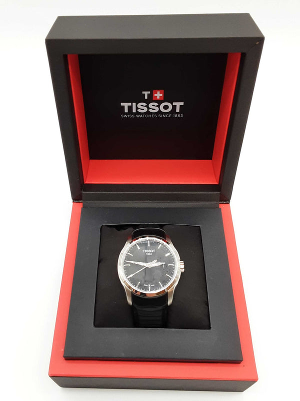 Tissot 40mm Couturier Black Dial Leather Band Steel Quartz Watch Do0725loxde