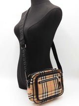 Burberry Paddy Camera Bag In Vintage Check Canvas & Black Leather Fw0826ozxdu
