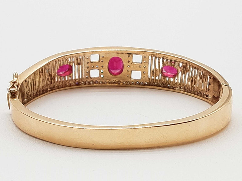 Synthetic Rubies 10k Yellow Gold 23.0g Bangle Bracelet 6.5 In Do0325sxzde