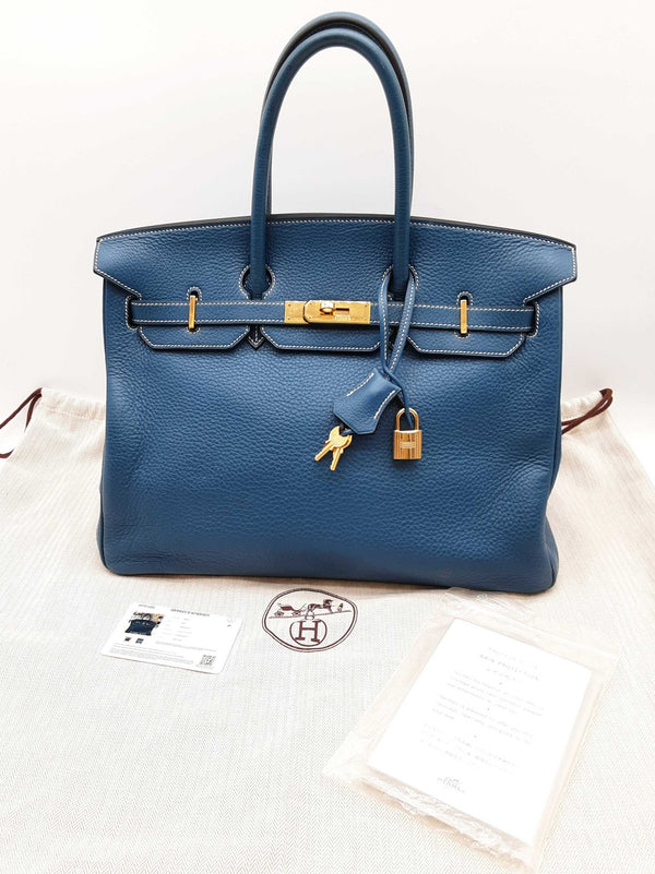 Hermes Birkin 35 Thalassa Blue Clemence Gold Hardware Handbag Do0825sxzxde