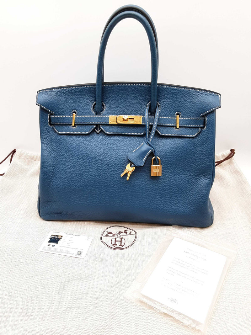 Hermes Birkin 35 Thalassa Blue Clemence Gold Hardware Handbag Do0825sxzxde