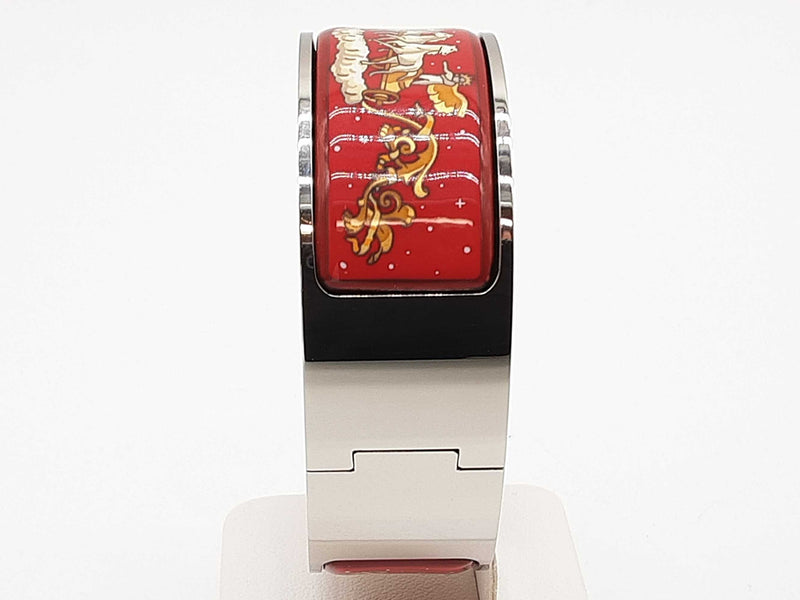 Hermes 19 Loquet Apollo Painted Red Enamel Steel Bangle Quartz Watch Do1125lrxde