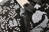 Versace Greca Silver Glitter Studded Black Suede Sneakers Size 44.5 Eb0926lorsa