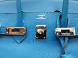 Hermes Birkin 25 Mykonos Blue Epsom Palladium Handbag Do0925lsxzxde