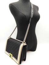 Chanel Fluo Boy Bag Black Neon Yellow Quilted Canvas Shoulder Bag Do0525lezxde