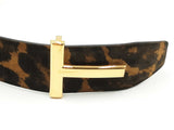 Tom Ford Reversible Leopard Print & Black Leather Belt With T Buckle Fw0825rzdu