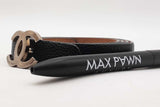 Chanel Black Leather Belt & Silver Tone Cc Logo Buckle Size 95/38 Eb1025wrxdu
