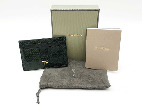 Tom Ford Card Holder Wallet In Emerald Green Croc-embossed Leather Fw0925lordu