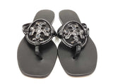 Tory Burch Jeweled Miller Thong Sandals In Black Leather Size 9.5 Fw0626rxdu