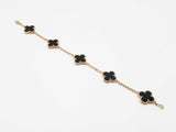 Van Cleef & Arpels 5-motif Onyx Alhambra Bracelet In 18k Yellow Gold 11.6 Grams 7 Inch Fw1025lrzxdu