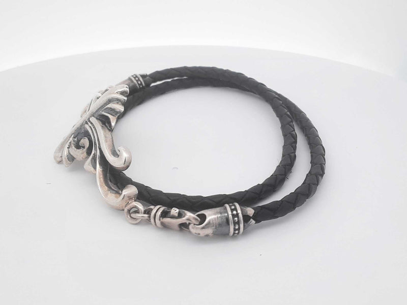 925 Silver 25 Grams King Baby Woven Leather Bracelet 18 In Aa0325exsa