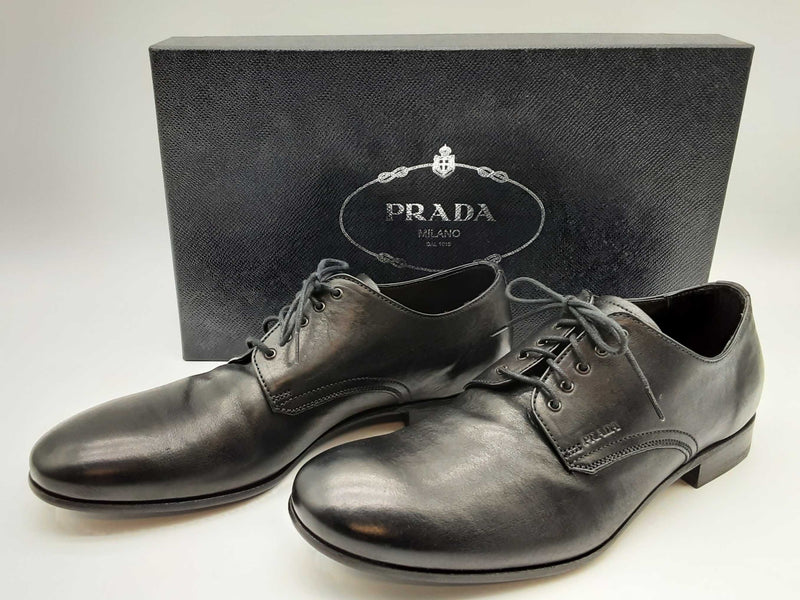 Prada Derby Black Leather Shoes Size Prada/uk 6 Mens Do0125lxzde