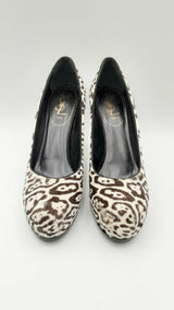 Yves Saint Laurent White Leopard Calf Hair Platform Heels Size 39.5 Fw1124crdu