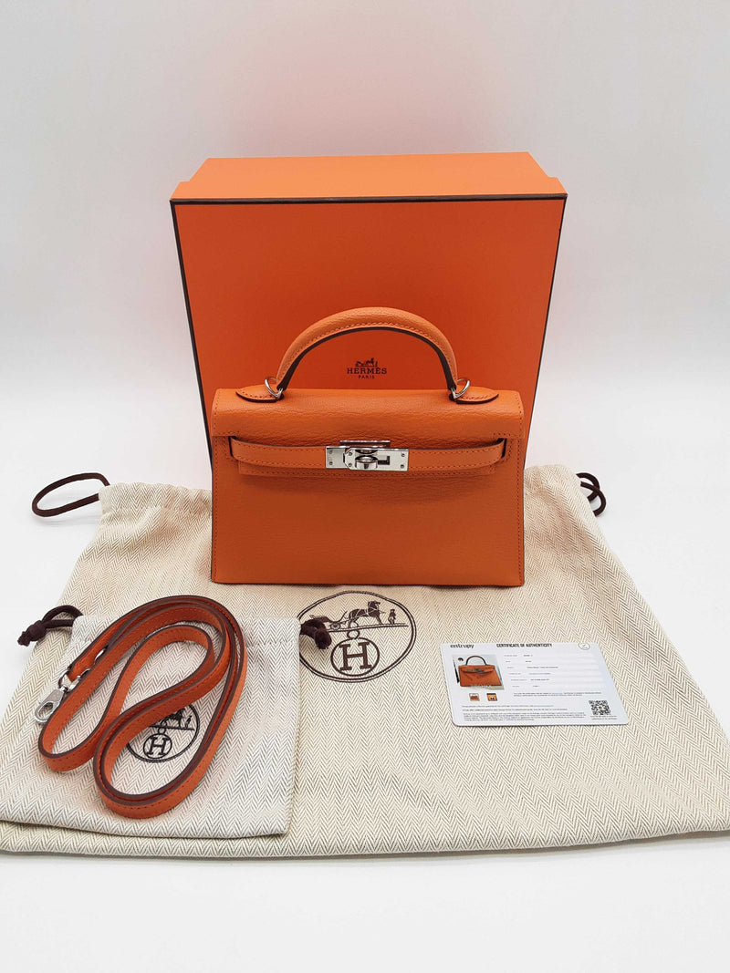 Hermes Mini Kelly Ii Sellier Orange Pink Chevre Mysore Palladium Shoulder Bag Do0225oxzxzde