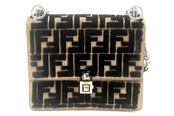 Fendi Kan I Leather & Velvet Chain Shoulder Bag Eb1224sxzsa