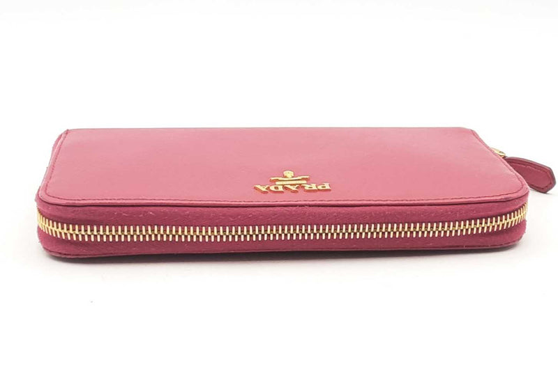 Prada Dark Pink Saffiano Leather Zip Around Wallet Eb1124crsa