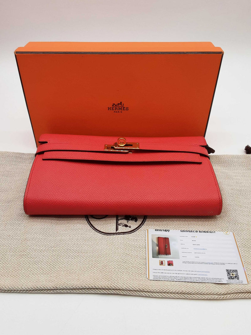 Hermes Kelly 20 Rouge Pivoine Red Epsom Gold Hardware Wallet Do0924oxzxde