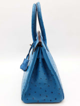 Hermes Birkin 30 Mykonos Blue Ostrich Palladium Hardware Handbag Do1225lcrxzde