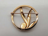 White Opal 14k Yellow Gold 2.3g Circle Fern Pin Brooch Do1225rxde