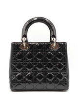 Christian Dior Lady Dior In Black Patent Cannage Leather Fw00825lzxzdu