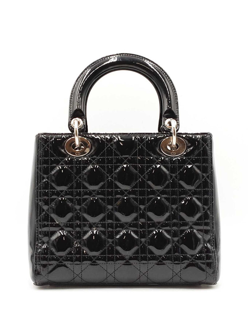 Christian Dior Lady Dior In Black Patent Cannage Leather Fw00825lzxzdu