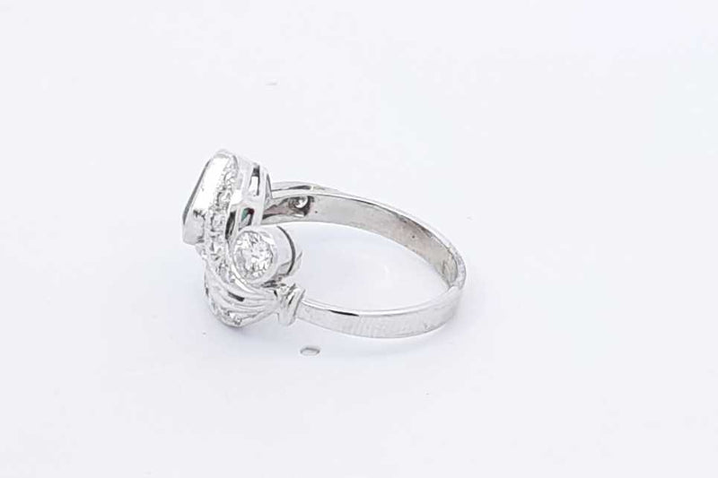 Emerald & Diamond Ring In 14k White Gold 3.6 Grams Size 5.5 Eb1025pxzdu
